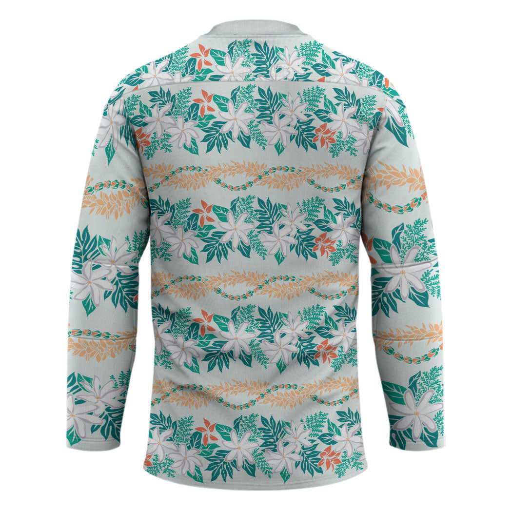 Monstera Tiare Plumeria Lei Pattern Hockey Jersey Teal Version