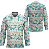 Monstera Tiare Plumeria Lei Pattern Hockey Jersey Teal Version