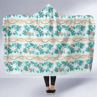 Monstera Tiare Plumeria Lei Pattern Hooded Blanket Teal Version