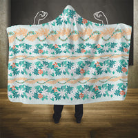 Monstera Tiare Plumeria Lei Pattern Hooded Blanket Teal Version