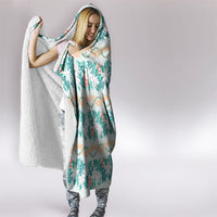 Monstera Tiare Plumeria Lei Pattern Hooded Blanket Teal Version