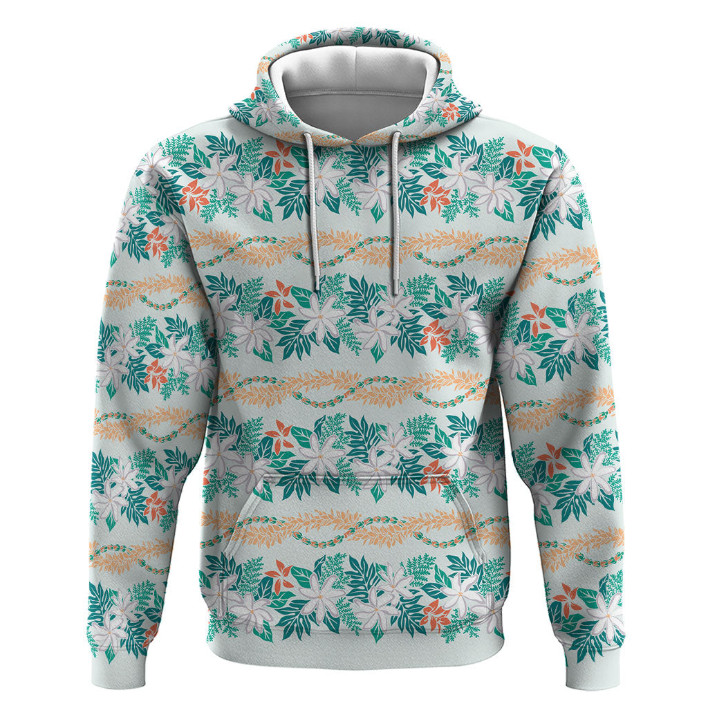Monstera Tiare Plumeria Lei Pattern Hoodie Teal Version LT01 Pullover Hoodie Teal - Polynesian Pride