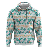 Monstera Tiare Plumeria Lei Pattern Hoodie Teal Version LT01 Pullover Hoodie Teal - Polynesian Pride