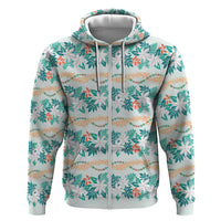 Monstera Tiare Plumeria Lei Pattern Hoodie Teal Version LT01 Zip Hoodie Teal - Polynesian Pride