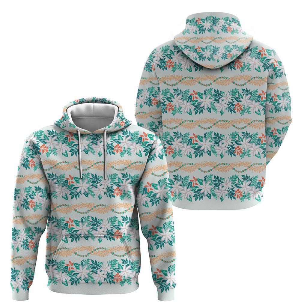 Monstera Tiare Plumeria Lei Pattern Hoodie Teal Version LT01 - Polynesian Pride