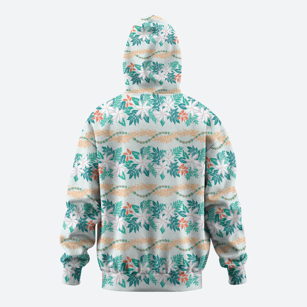 Monstera Tiare Plumeria Lei Pattern Hoodie Teal Version LT01 - Polynesian Pride