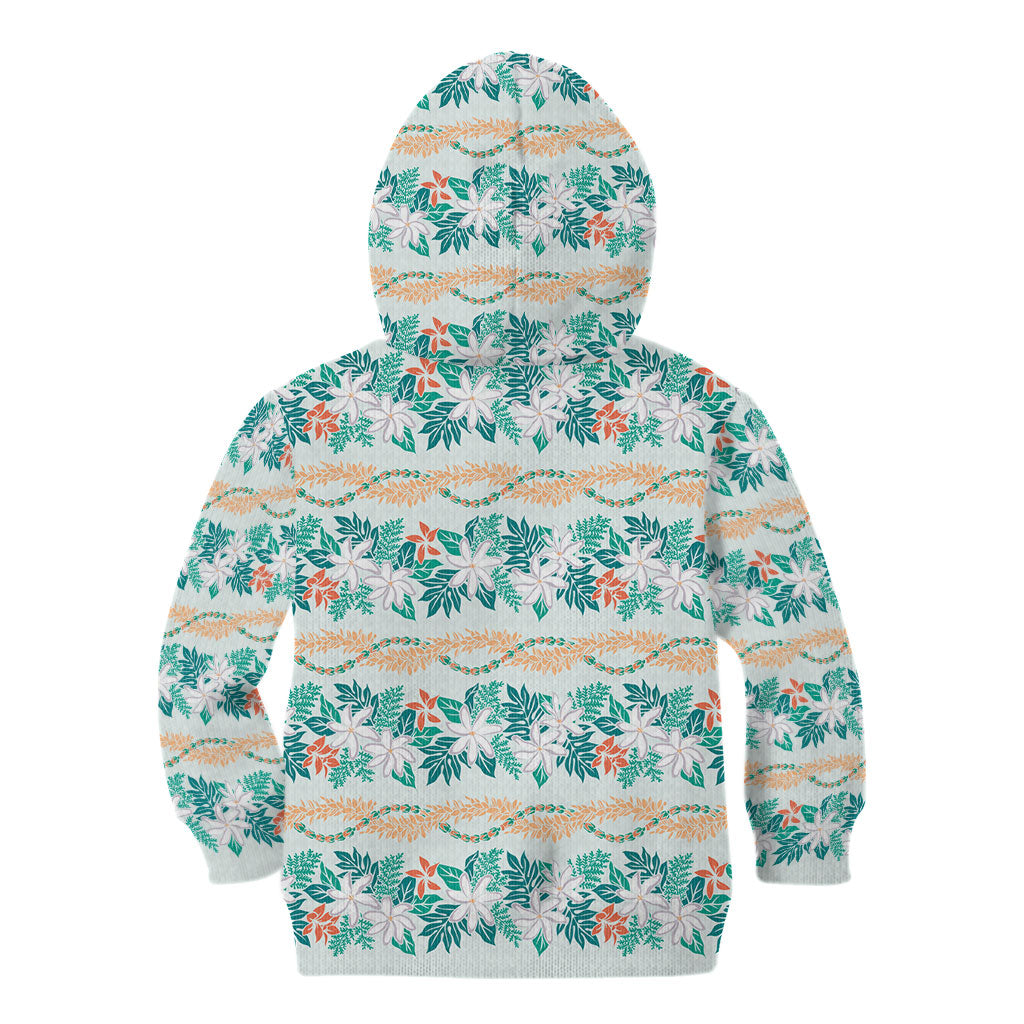 Monstera Tiare Plumeria Lei Pattern Kid Hoodie Teal Version