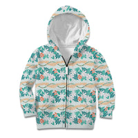 Monstera Tiare Plumeria Lei Pattern Kid Hoodie Teal Version