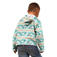 Monstera Tiare Plumeria Lei Pattern Kid Hoodie Teal Version
