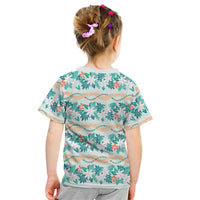 Monstera Tiare Plumeria Lei Pattern Kid T Shirt Teal Version