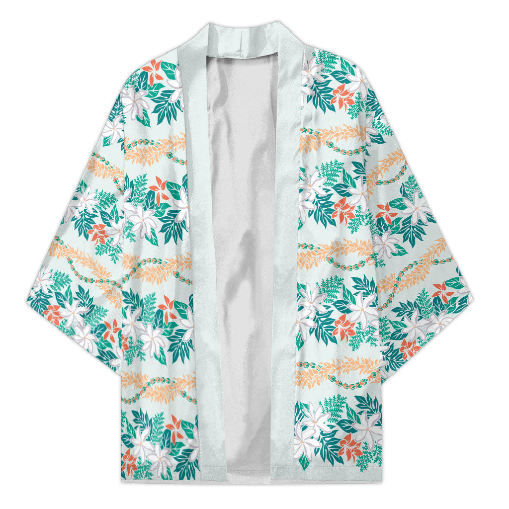 Monstera Tiare Plumeria Lei Pattern Kimono Teal Version