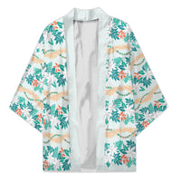 Monstera Tiare Plumeria Lei Pattern Kimono Teal Version