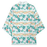Monstera Tiare Plumeria Lei Pattern Kimono Teal Version