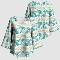 Monstera Tiare Plumeria Lei Pattern Kimono Sleeve Blouse Teal Version LT01 - Polynesian Pride