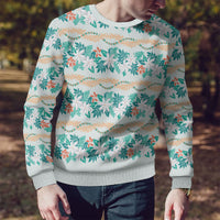 Monstera Tiare Plumeria Lei Pattern Ugly Christmas Sweater Teal Version LT01 - Polynesian Pride