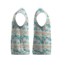Monstera Tiare Plumeria Lei Pattern Christmas Knitted V-Neck Vest Teal Version
