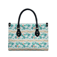 Monstera Tiare Plumeria Lei Pattern Leather Bag Teal Version