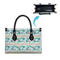 Monstera Tiare Plumeria Lei Pattern Leather Bag Teal Version
