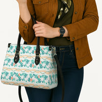 Monstera Tiare Plumeria Lei Pattern Leather Bag Teal Version