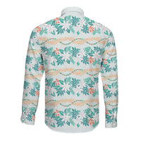 Monstera Tiare Plumeria Lei Pattern Long Sleeve Button Shirt Teal Version LT01 - Polynesian Pride