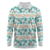 Monstera Tiare Plumeria Lei Pattern Long Sleeve Polo Shirt Teal Version LT01 Teal - Polynesian Pride