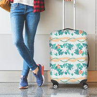 Monstera Tiare Plumeria Lei Pattern Luggage Cover Teal Version LT01 - Polynesian Pride