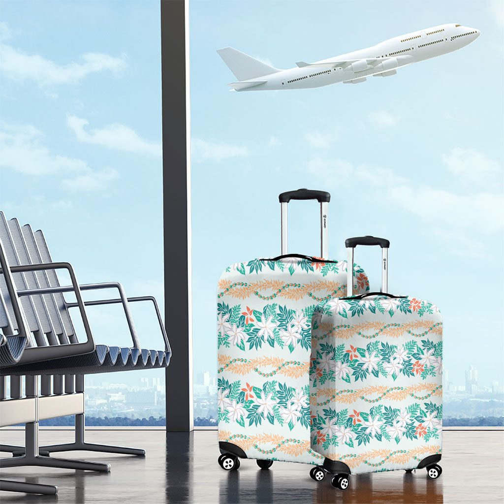 Monstera Tiare Plumeria Lei Pattern Luggage Cover Teal Version LT01 - Polynesian Pride