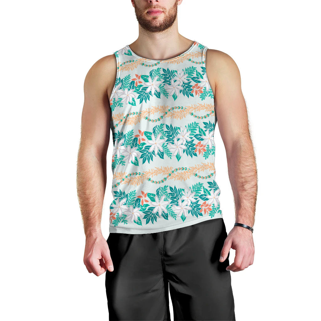 Monstera Tiare Plumeria Lei Pattern Men Tank Top Teal Version LT01 - Polynesian Pride
