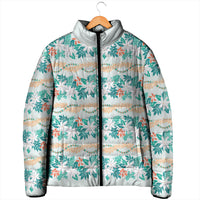 Monstera Tiare Plumeria Lei Pattern Padded Jacket Teal Version