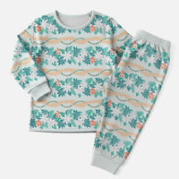 Monstera Tiare Plumeria Lei Pattern Christmas Pajama Set Teal Version