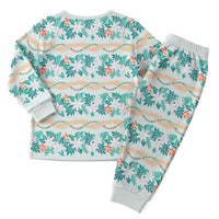 Monstera Tiare Plumeria Lei Pattern Christmas Pajama Set Teal Version