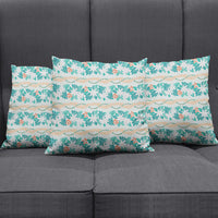 Monstera Tiare Plumeria Lei Pattern Pillow Cover Teal Version