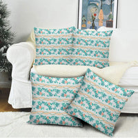 Monstera Tiare Plumeria Lei Pattern Pillow Cover Teal Version