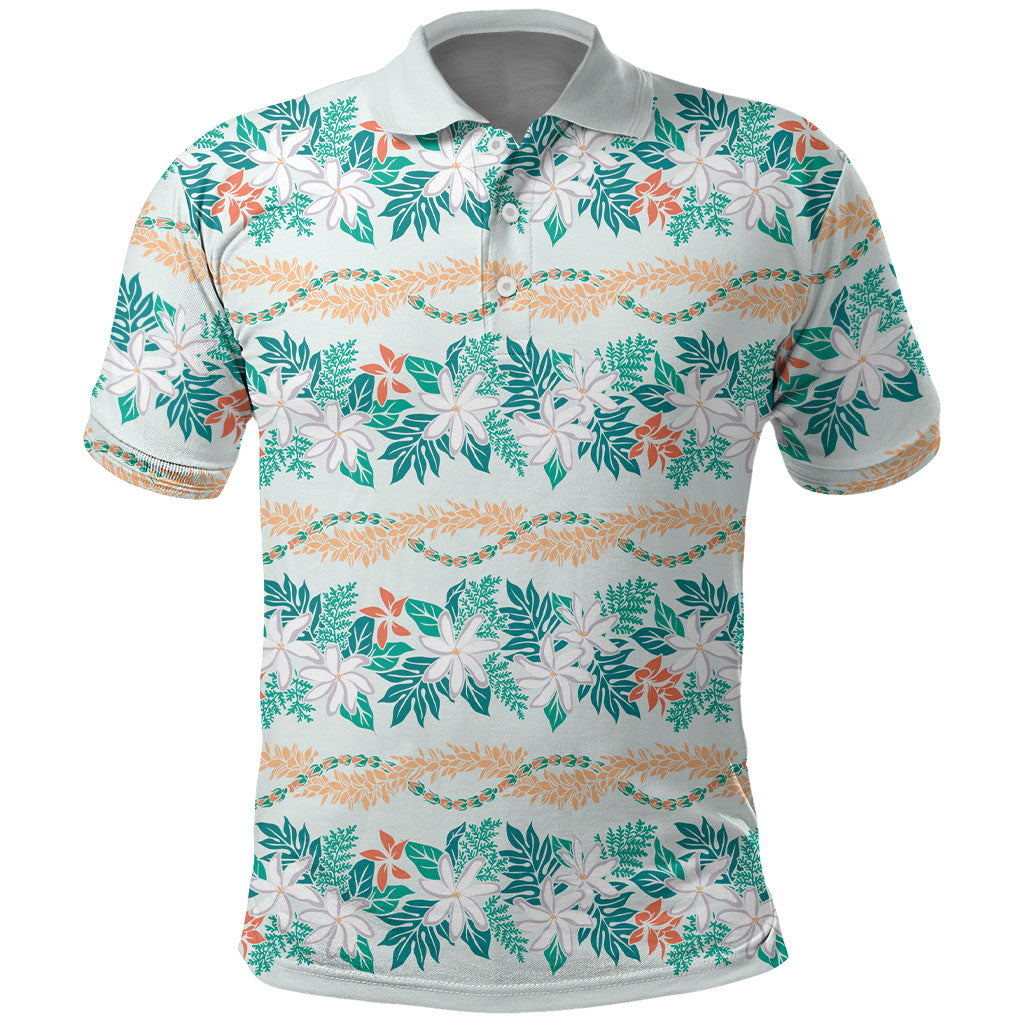 Monstera Tiare Plumeria Lei Pattern Polo Shirt Teal Version