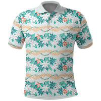 Monstera Tiare Plumeria Lei Pattern Polo Shirt Teal Version