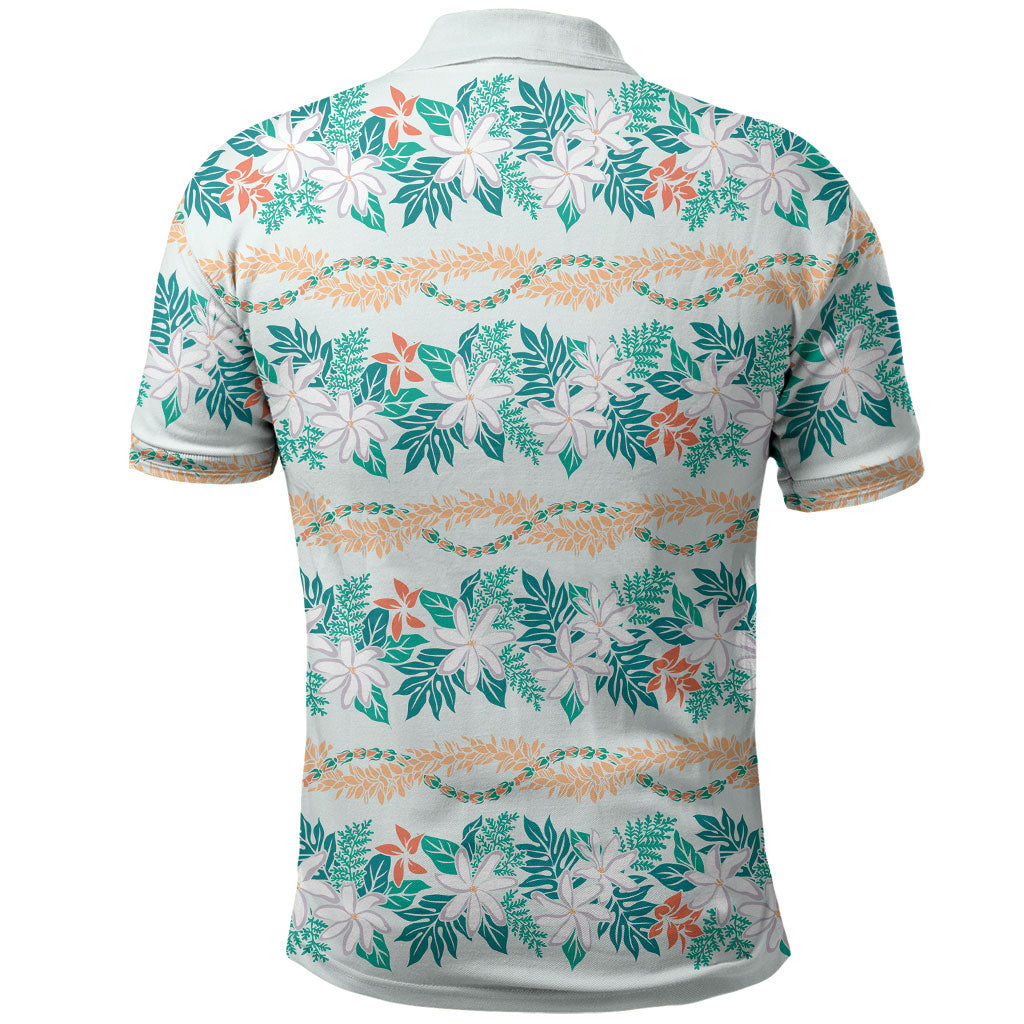 Monstera Tiare Plumeria Lei Pattern Polo Shirt Teal Version