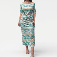 Monstera Tiare Plumeria Lei Pattern Puletasi Teal Version
