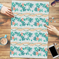 Monstera Tiare Plumeria Lei Pattern Puzzle Teal Version