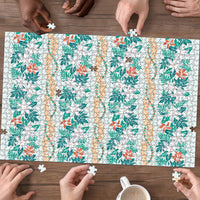 Monstera Tiare Plumeria Lei Pattern Puzzle Teal Version