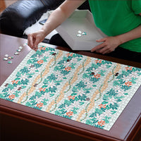 Monstera Tiare Plumeria Lei Pattern Puzzle Teal Version