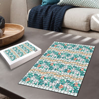 Monstera Tiare Plumeria Lei Pattern Puzzle Teal Version
