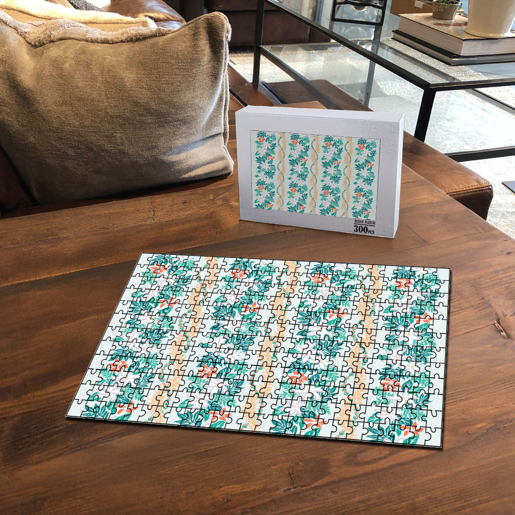 Monstera Tiare Plumeria Lei Pattern Puzzle Teal Version