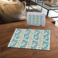 Monstera Tiare Plumeria Lei Pattern Puzzle Teal Version