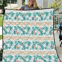 Monstera Tiare Plumeria Lei Pattern Quilt Teal Version LT01 Teal - Polynesian Pride