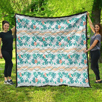 Monstera Tiare Plumeria Lei Pattern Quilt Teal Version LT01 - Polynesian Pride