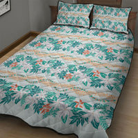 Monstera Tiare Plumeria Lei Pattern Quilt Bed Set Teal Version