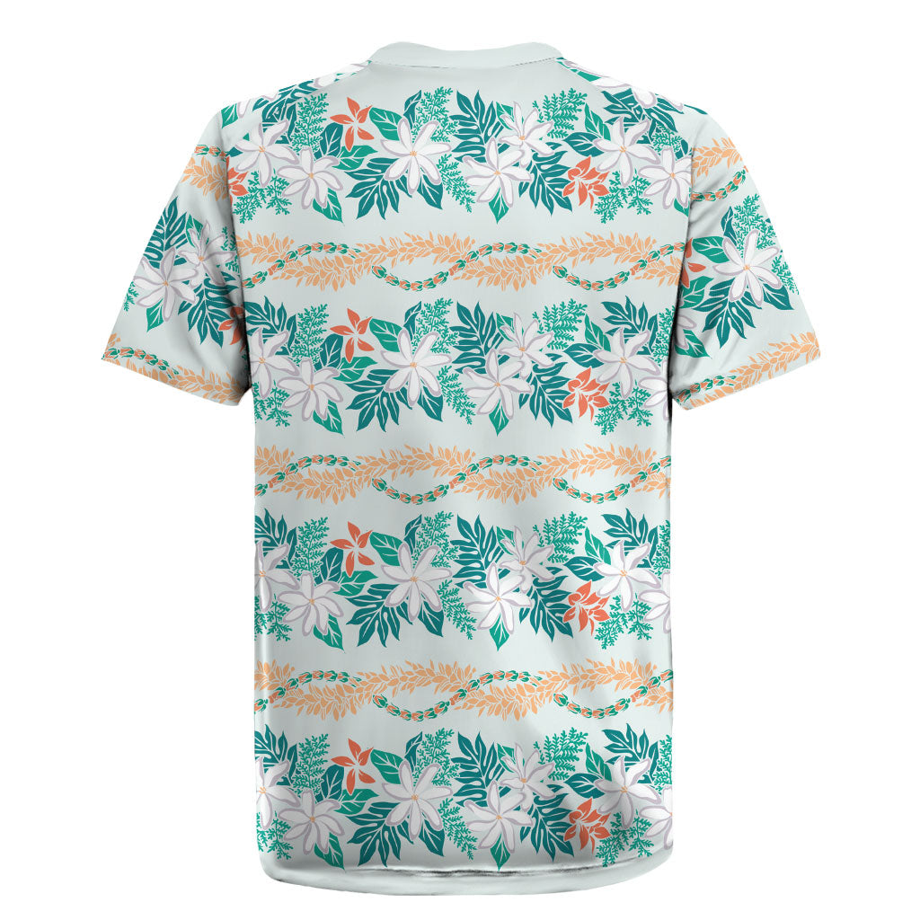 Monstera Tiare Plumeria Lei Pattern Rugby Jersey Teal Version LT01 - Polynesian Pride