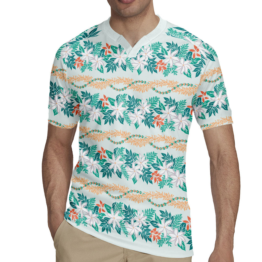 Monstera Tiare Plumeria Lei Pattern Rugby Jersey Teal Version LT01 - Polynesian Pride