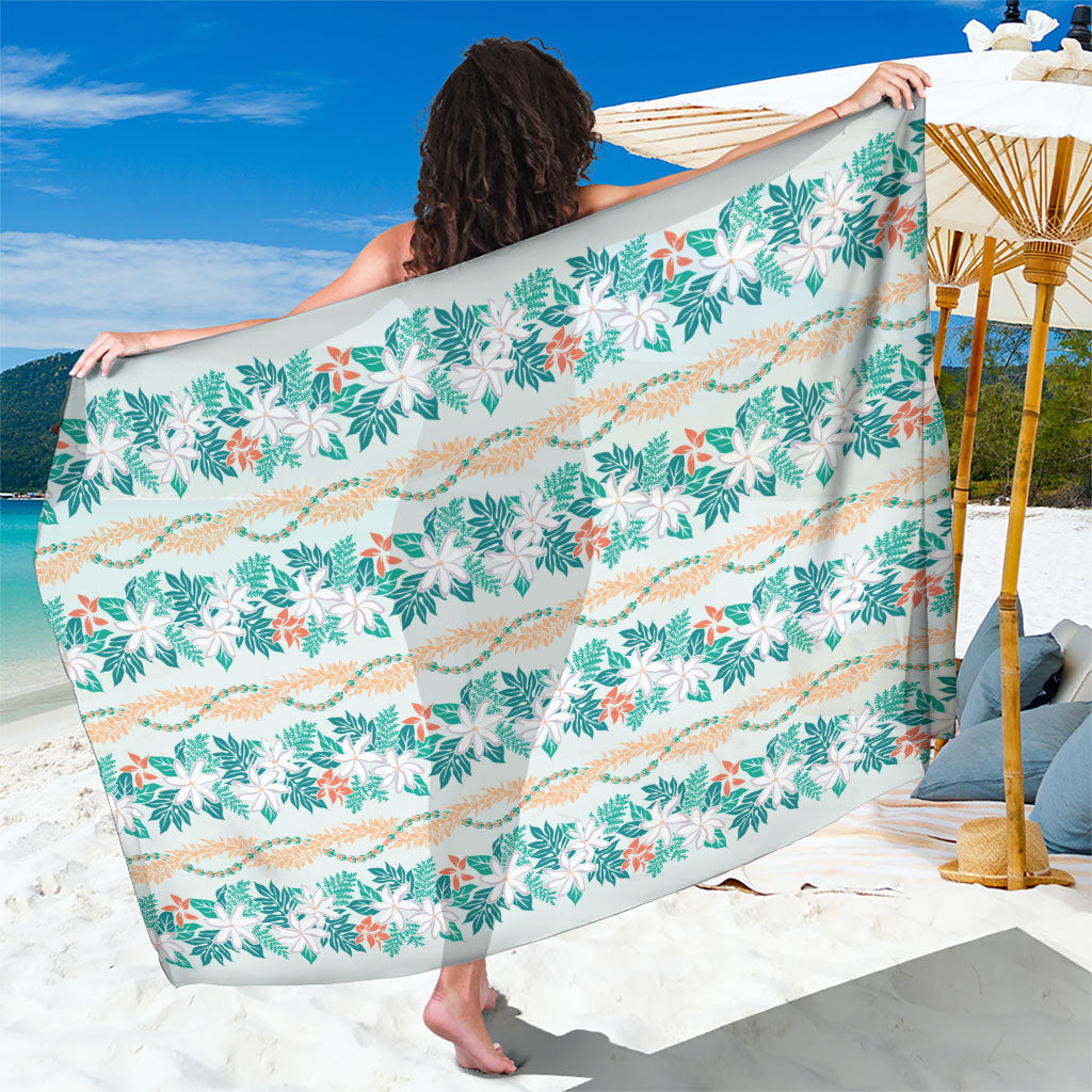 Monstera Tiare Plumeria Lei Pattern Sarong Teal Version