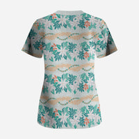 Monstera Tiare Plumeria Lei Pattern Scrub Top Teal Version LT01 - Polynesian Pride